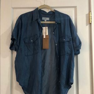 blue button-down shirt